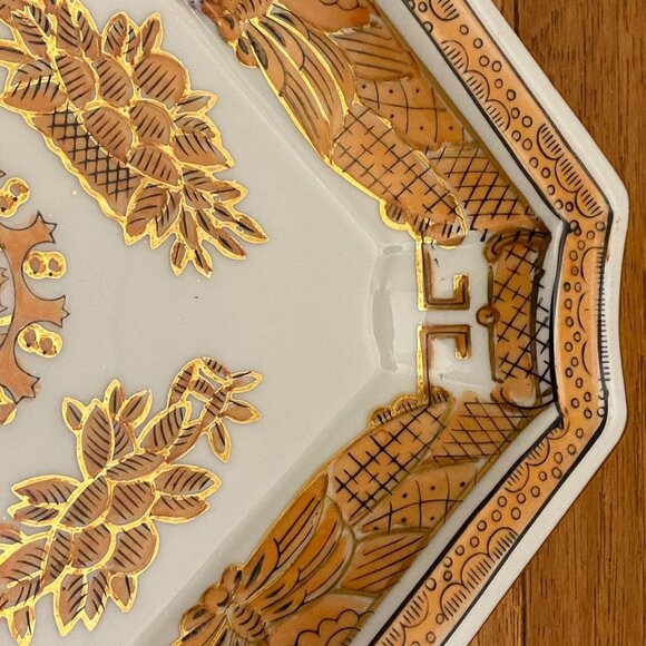 Andrea by Sadek Square Plate • Orange + Gold Trim • Asian-Inspired Tray - Picture 6 of 10